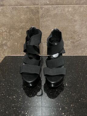 BCBGeneration Black Strappy Platform Heels
